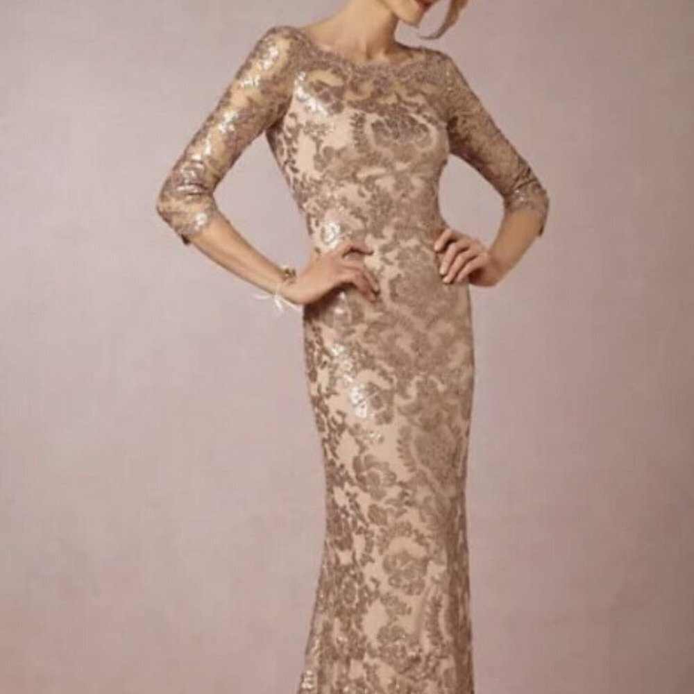 BHLDN Tadashi Shoji "Yvonne" Sequin Lace Overlay Dress Size 8